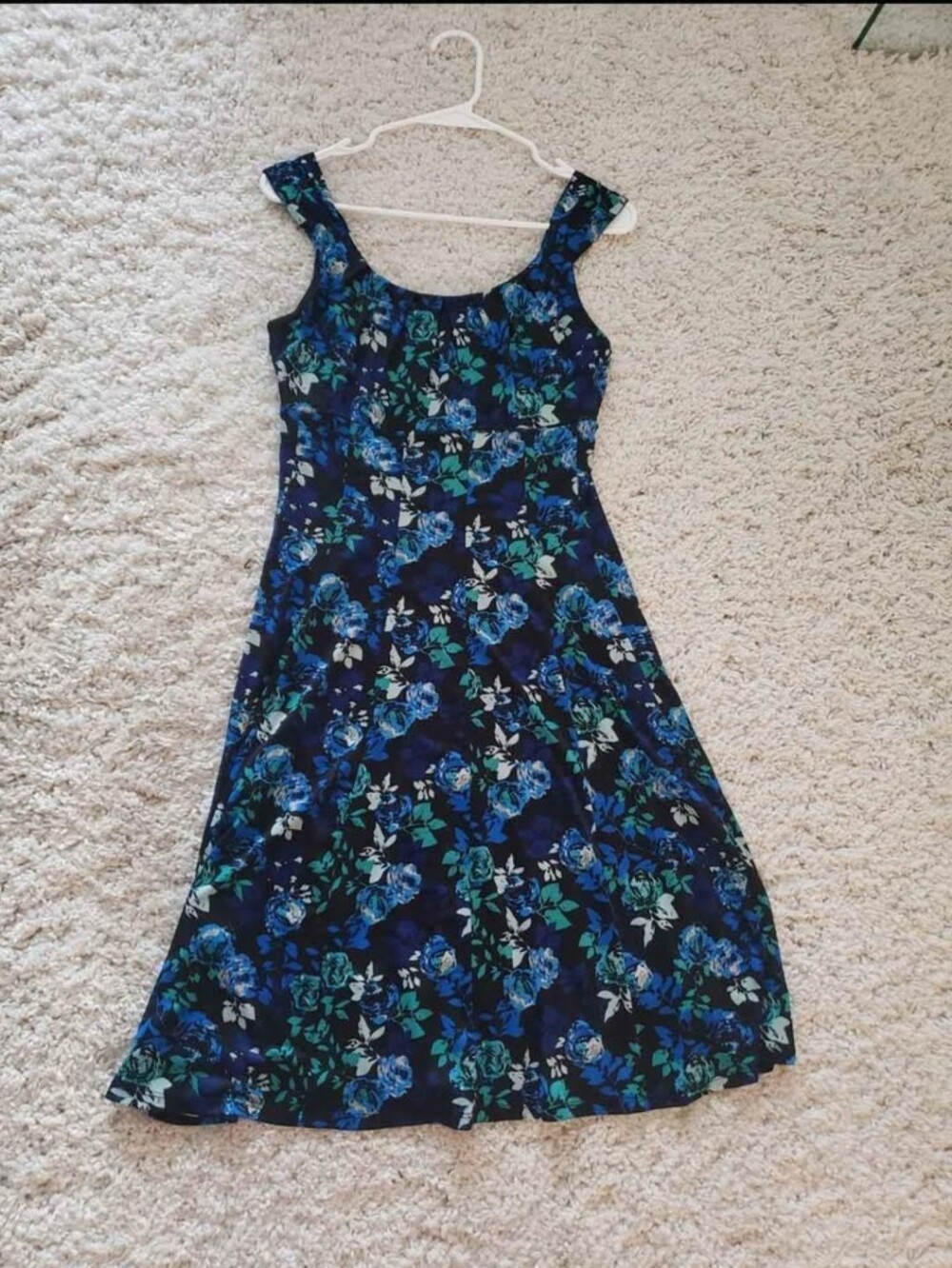George Navy Floral Scoop-Neck Midi Dress with Blue Blossoms